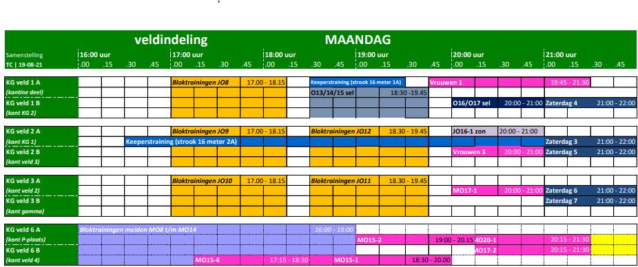Trainingsschema seizoen 2025/2026 - Update 20/08